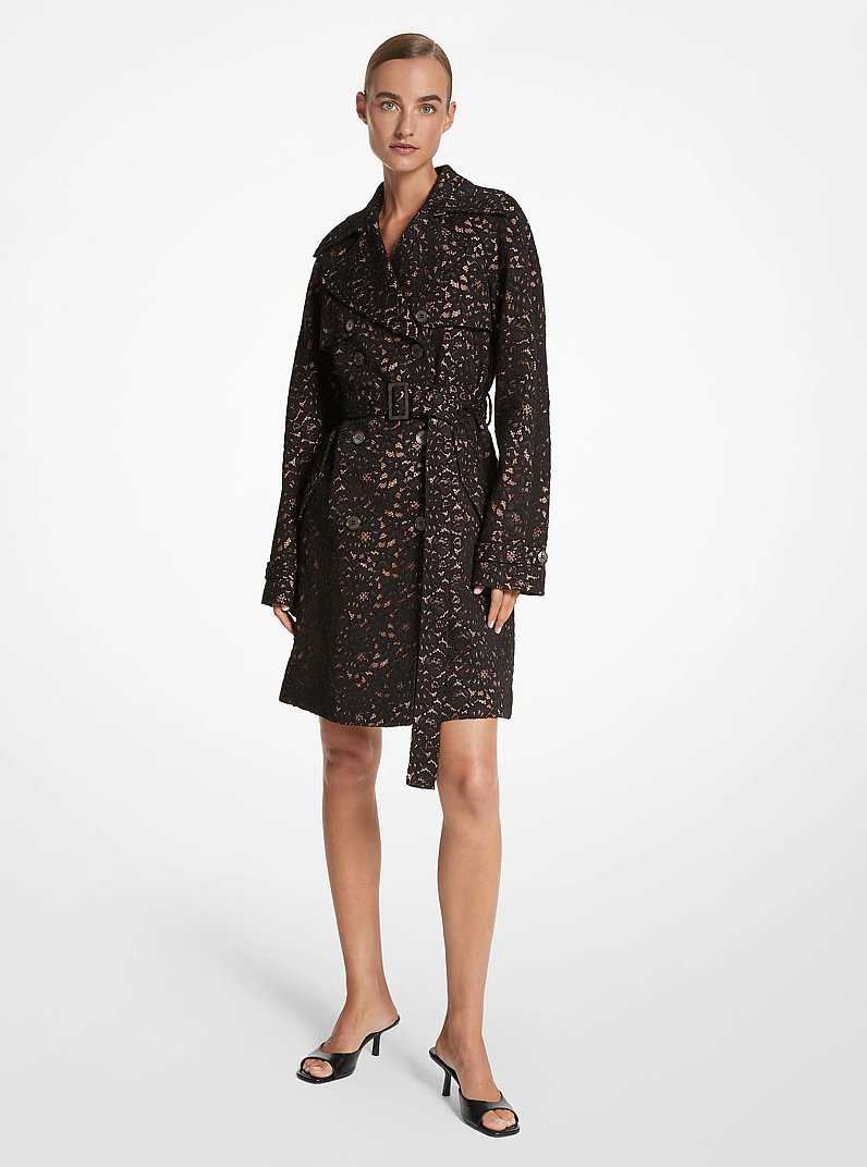Corded Floral Lace Trench Coat in OPTIC WHITE - Sale | Michael