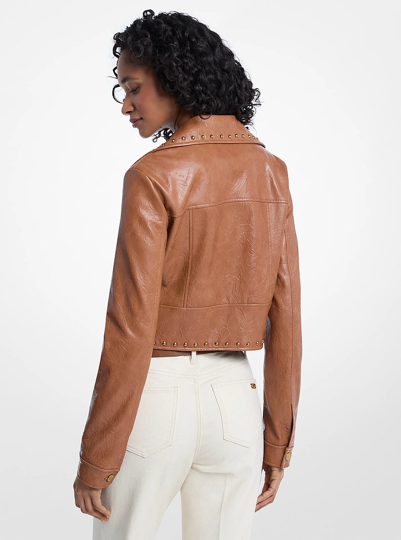 Crinkled Studded Jacket in LUGGAGE | Michael Kors