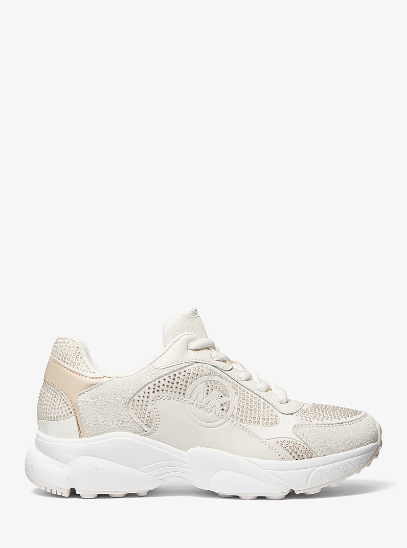 Sami Embellished Scuba and Leather Trainer in CREAM | Michael Kors