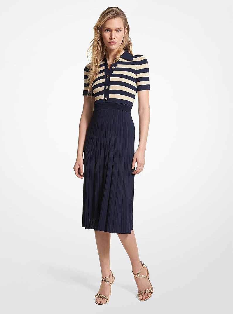 Metallic Striped Knit Polo Dress in MIDNIGHT BLUE/GOLD | Michael Kors