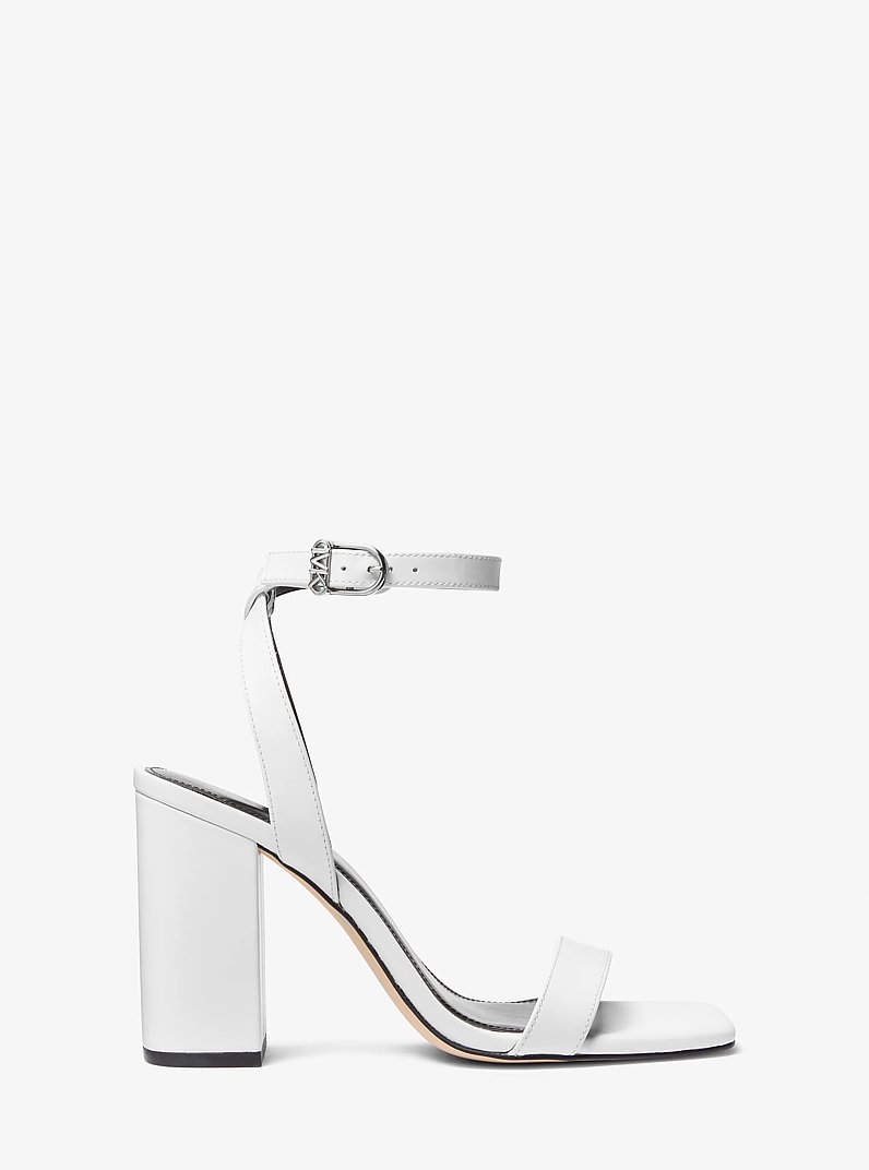 Merriam Leather Block Heel Sandal in OPTIC WHITE | Michael Kors