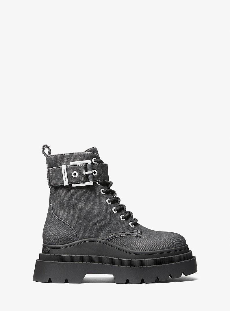 Colby Denim Print Leather Combat Boot in CHARCL MULTI | Michael Kors