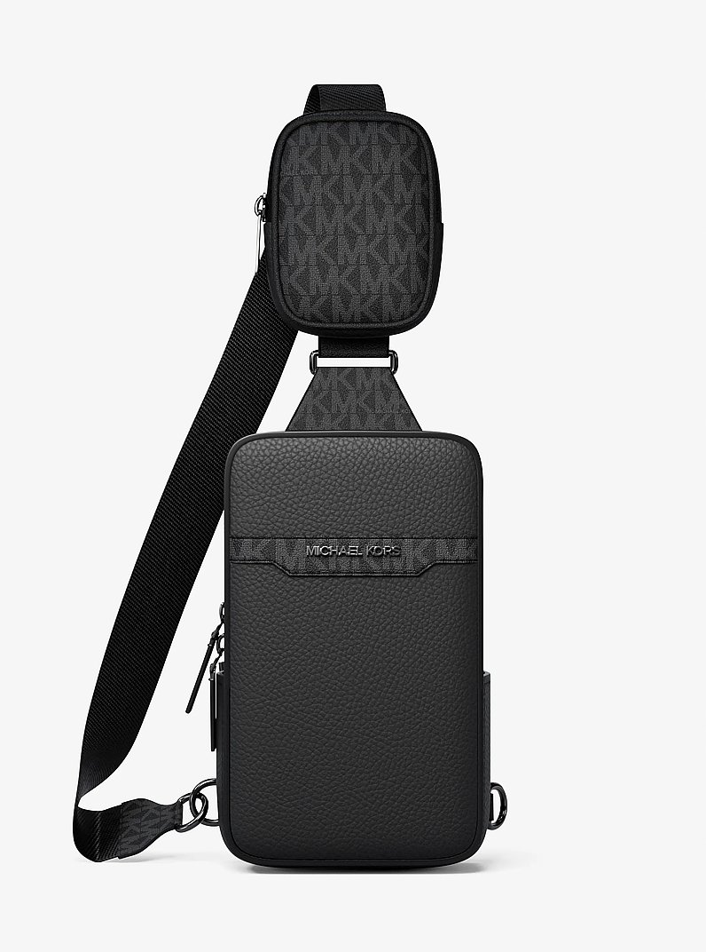 Cooper Medium Pebbled Leather and Signature Logo Sling Pack with Pouch in BLACK | Michael Kors
