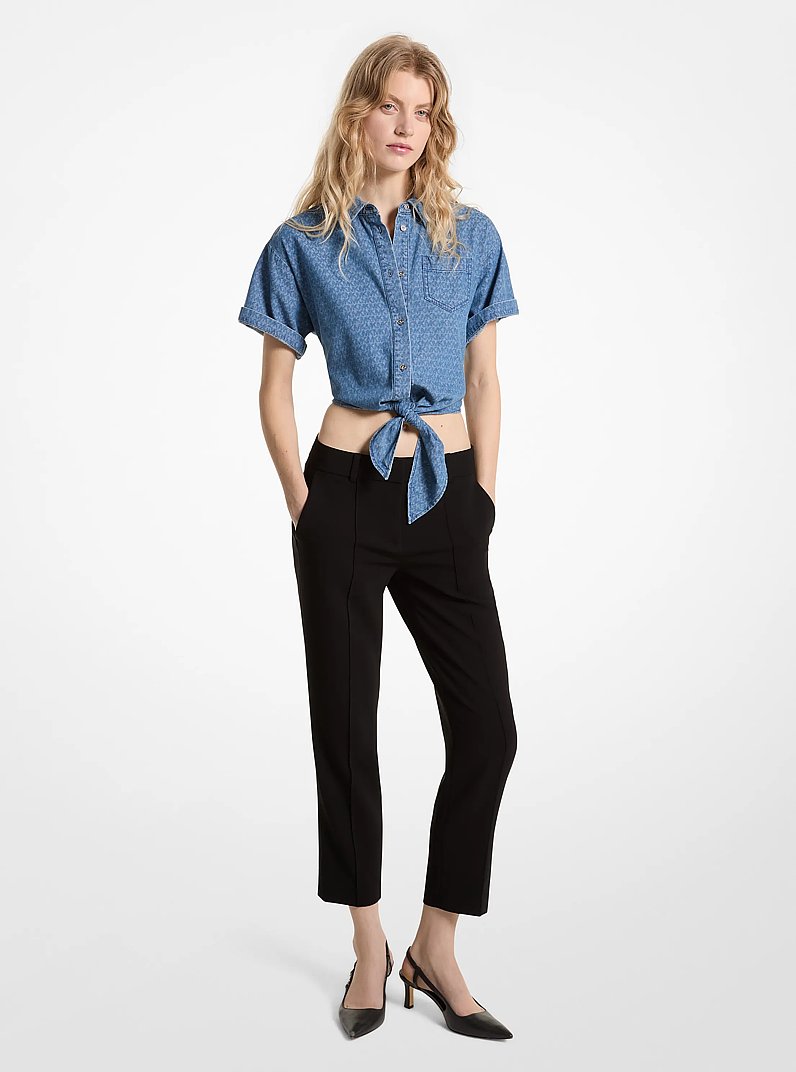 Camisa de jean con logotipos anudada por delante in AZUL CREP&Uacute;SCULO LAVADO | Michael Kors