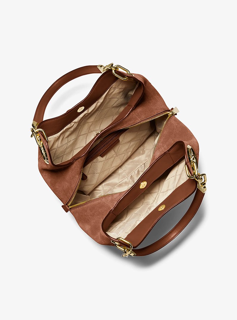 Lillie Large Suede Shoulder Bag in LUGGAGE | Michael Kors