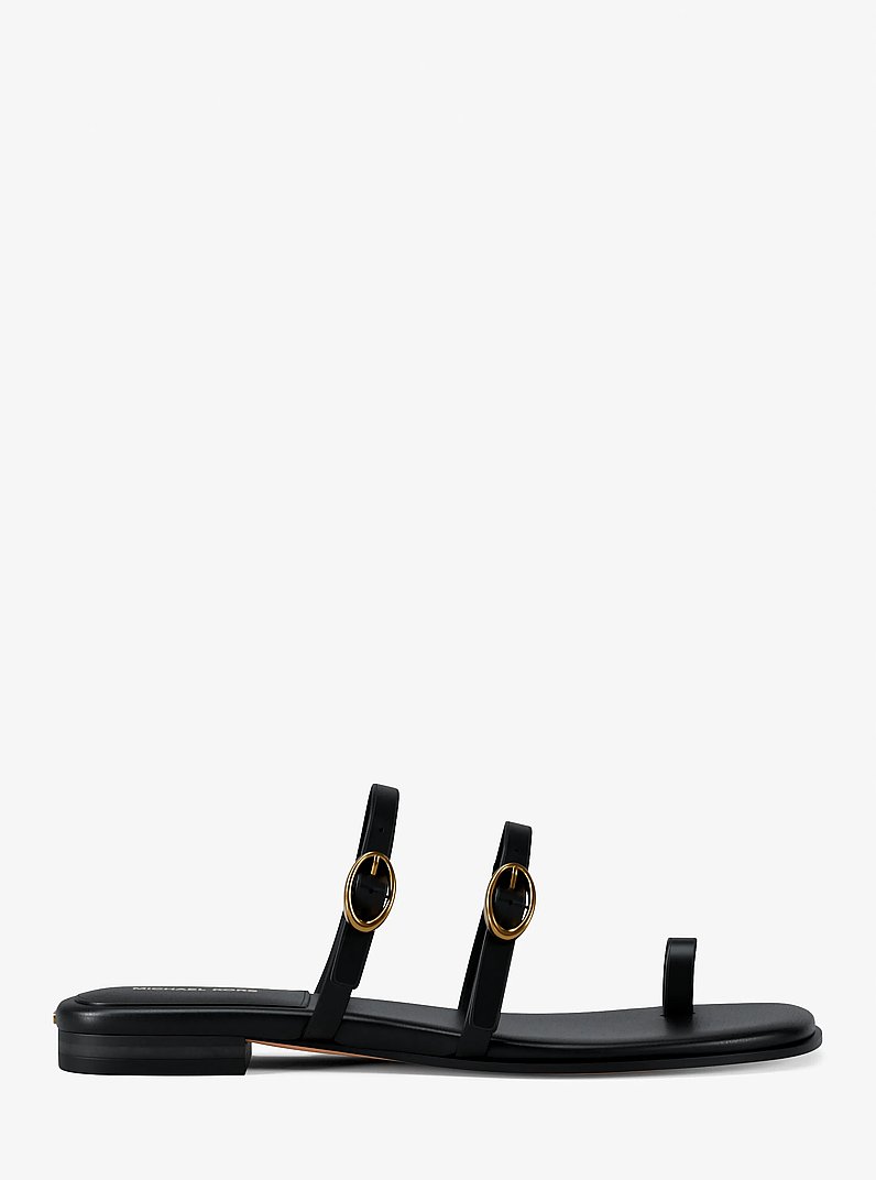 Kya Leather Flat Sandal in BLACK | Michael Kors