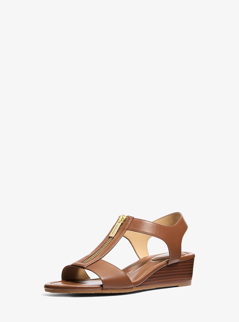 Berkley Leather Wedge Sandal in LUGGAGE | Michael Kors