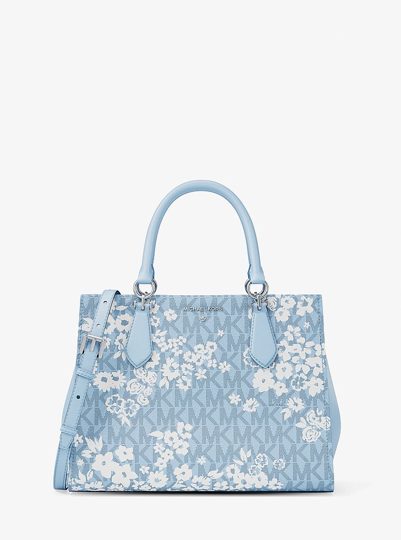 Marilyn Medium Printed Signature Logo Satchel in PALE OCEAN | Michael Kors
