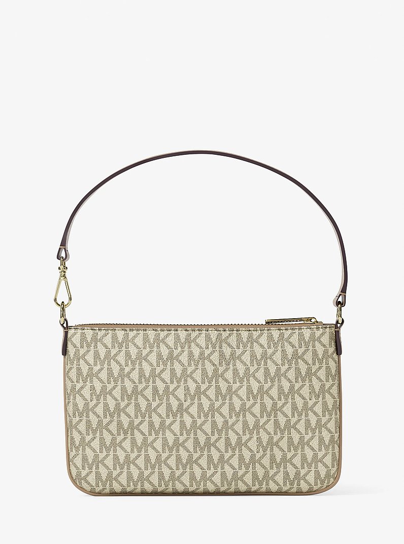 Jet Set Small Metallic Signature Logo Wristlet in PALE GOLD | Michael Kors