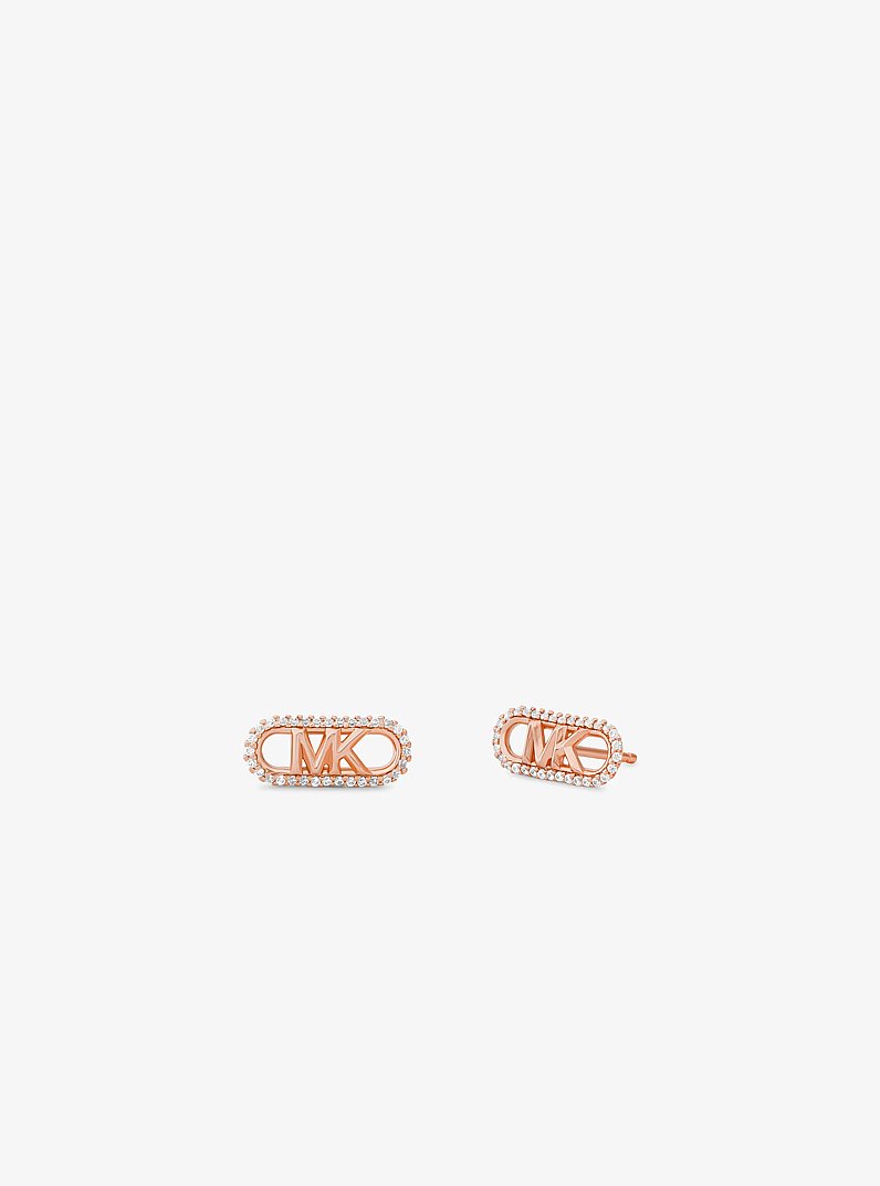 Precious Metal-Plated Sterling Silver Pav&eacute; Empire Logo Earrings