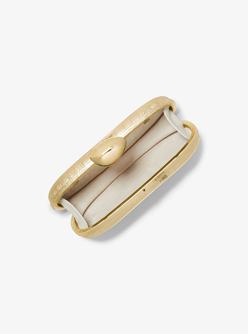 Tina Small Metallic Crocodile Embossed Leather Minaudi&egrave;re