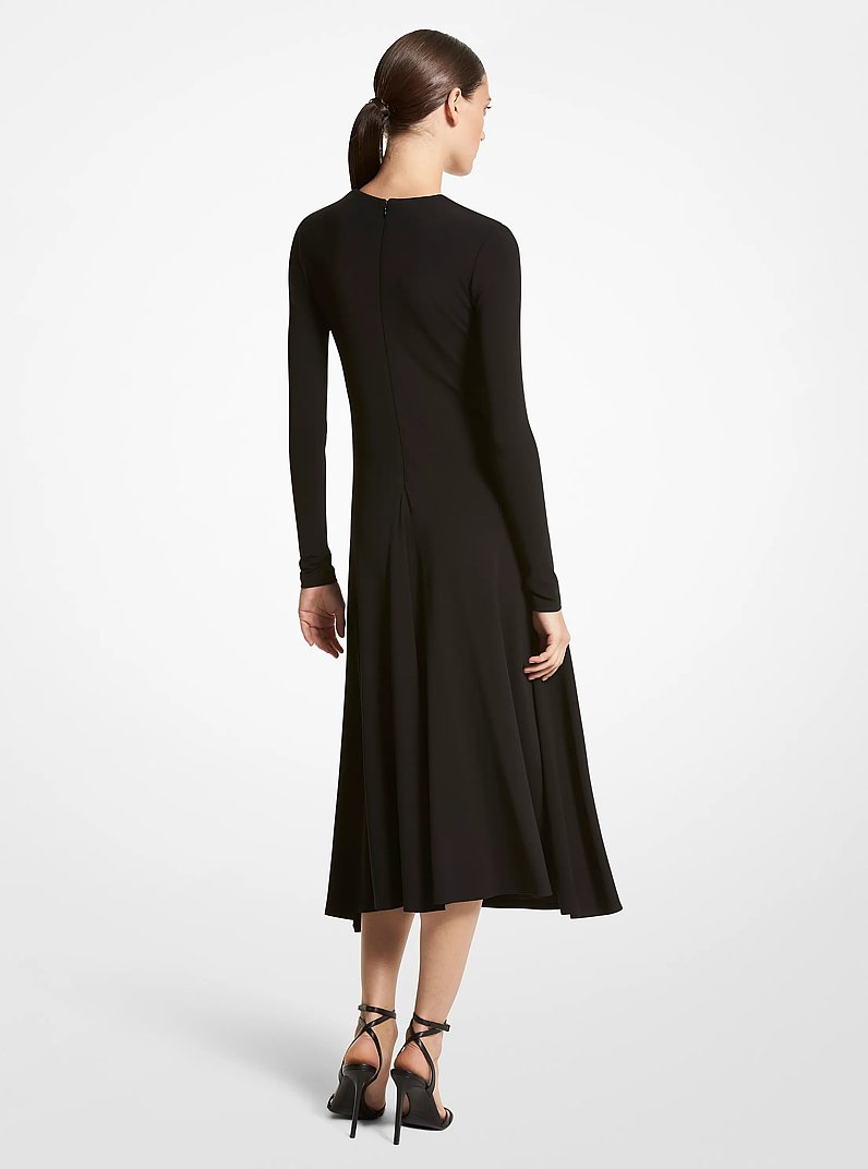 Ruched Stretch Jersey Plunge Dress in BLACK | Michael Kors