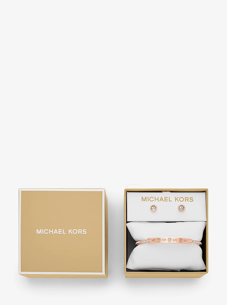 Set de regalo con joyas de lat&oacute;n chapado en rosa dorado con incrustaciones y logotipo grabado in DORADO ROSA | Michael Kors