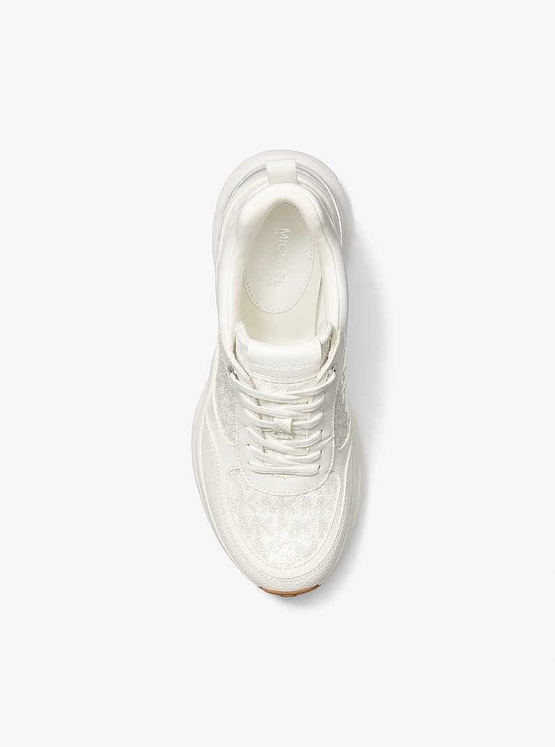 Katrina Sequined Mixed-Media Trainer in BRIGHT WHT - Sale