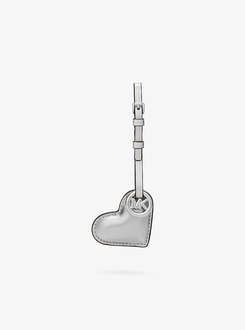 Metallic Puffy Heart Leather Bag Charm in SILVER | Michael Kors