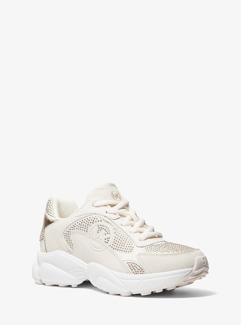 Sami Embellished Scuba and Leather Trainer in CREAM | Michael Kors