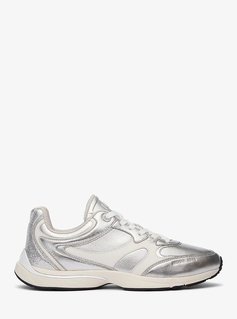 Riley Metallic Leather Trainer in SILVER | Michael Kors