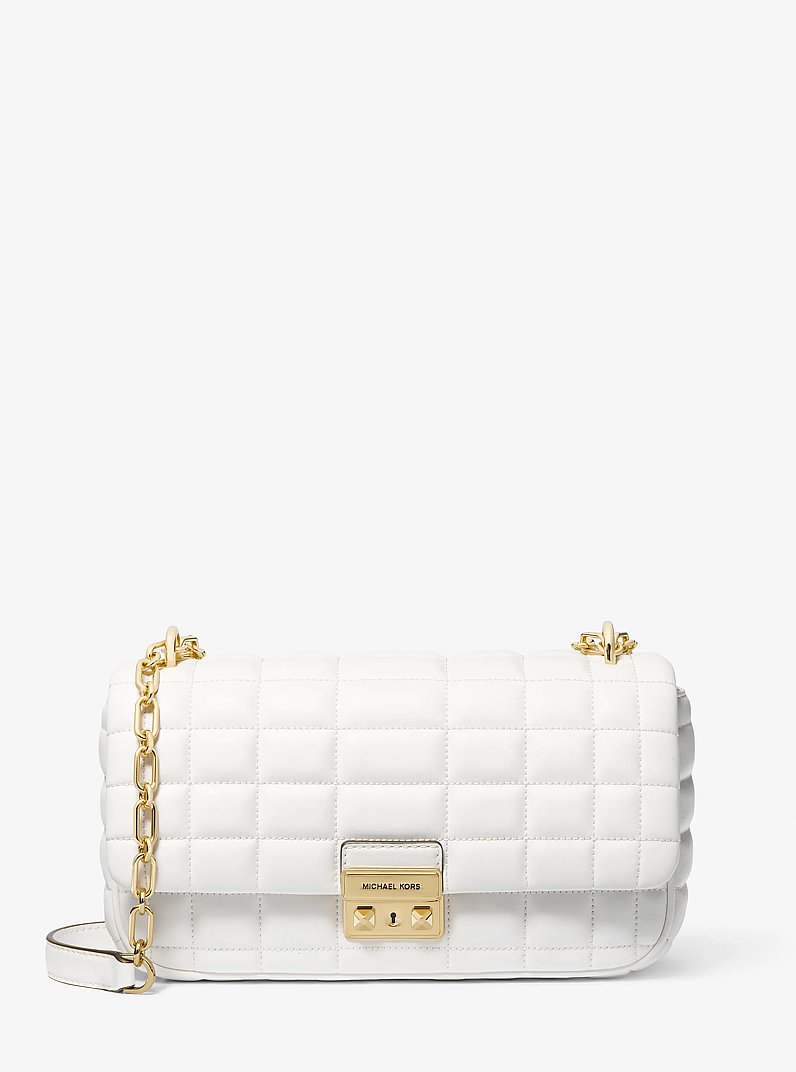 Tribeca Large Quilted Leather Shoulder Bag in OPTIC WHITE | Michael Kors