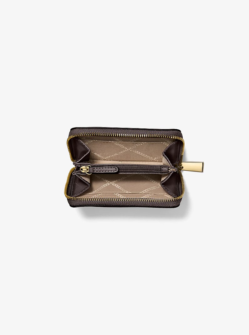 Jet Set Small Pebbled Leather Zip-Around Card Case in CHOCOLATE | Michael Kors