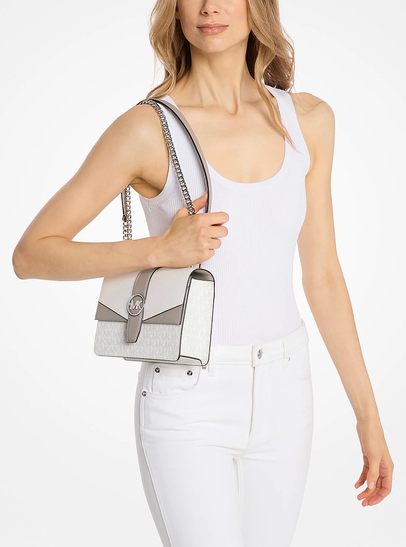 Greenwich Small Color-Block Signature Logo Crossbody Bag in OPTIC WHITE | Michael Kors