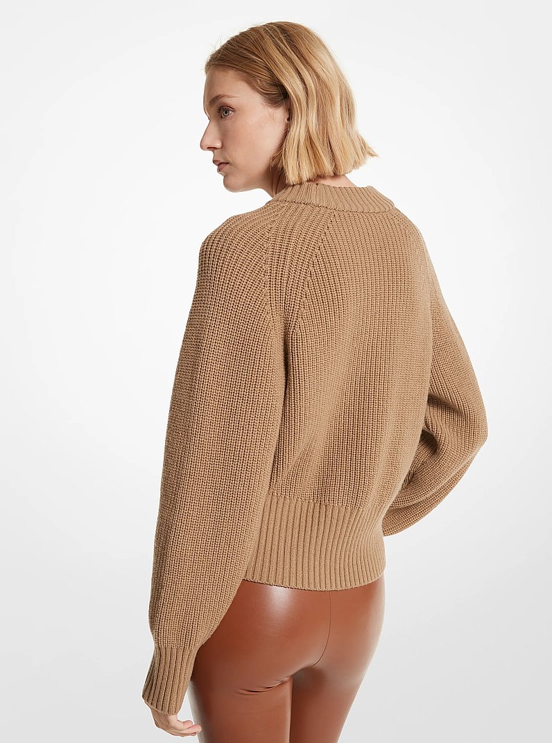 Ribbed Wool Blend Cropped Sweater in DARK CAMEL - Sale | Michael