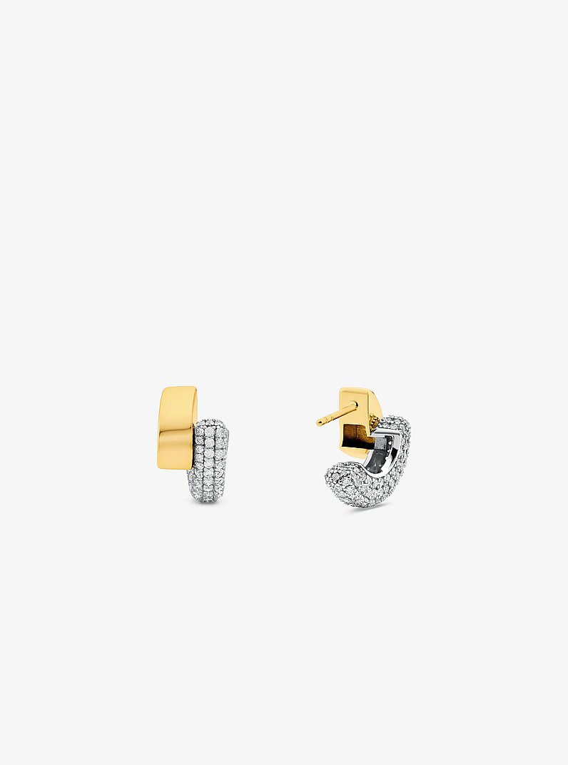 Precious Metal-Plated Sterling Silver Pav&eacute; Hoop Earrings in TWO TONE | Michael Kors