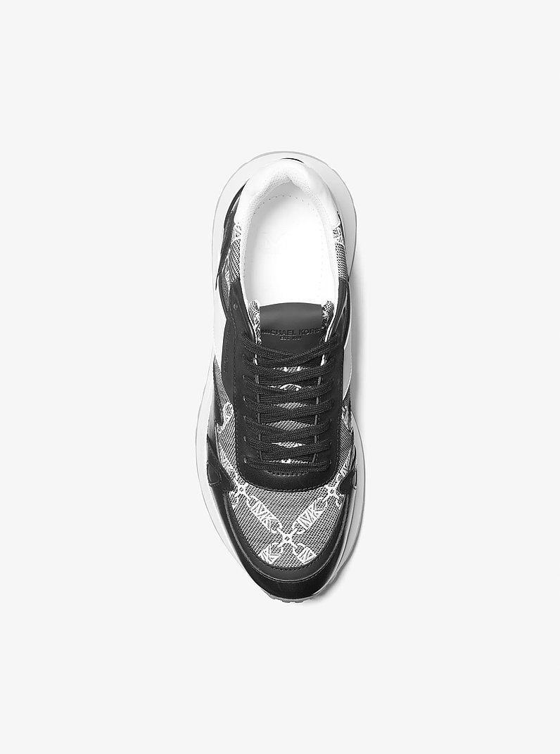 Miles Empire Logo Jacquard and Leather Trainer in BLACK | Michael Kors