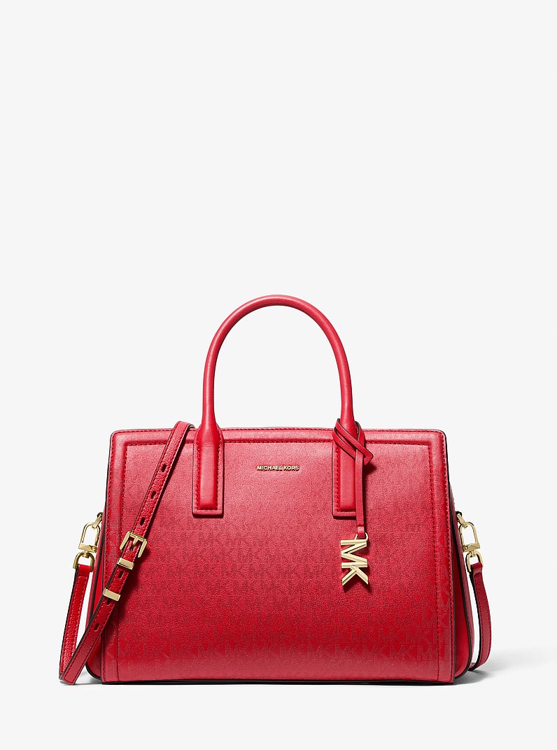 Laila 様 Laila Medium Metallic Signature Logo Satchel in CRIMSON - Sale