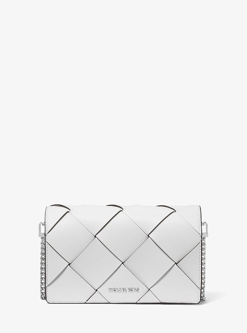 Jet Set Medium Woven Leather Crossbody Bag in OPTIC WHITE | Michael Kors