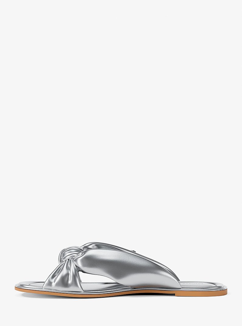 Elena Metallic Slide Sandal in SILVER | Michael Kors