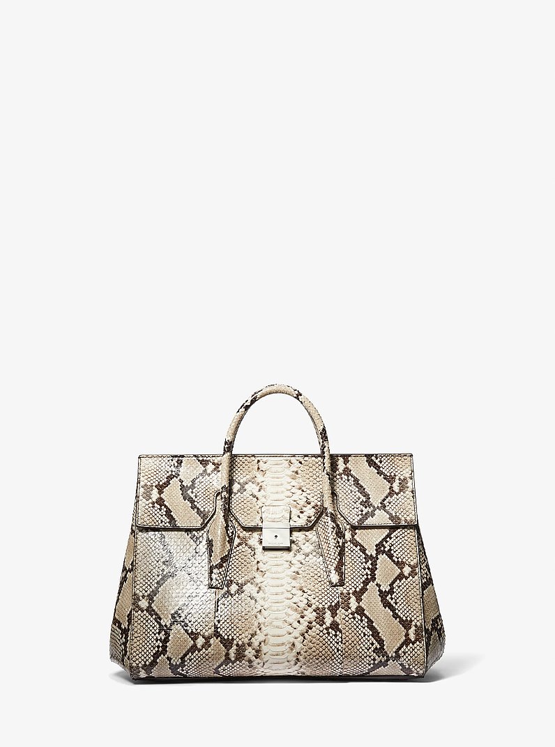 Bolso de viaje Campbell grande de piel con motivo de pit&oacute;n en relieve in NATURAL | Michael Kors