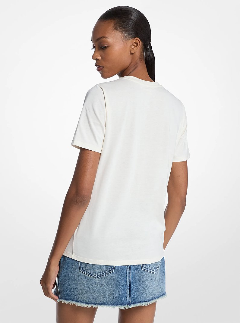 Embellished Logo Cotton T-Shirt in BONE | Michael Kors