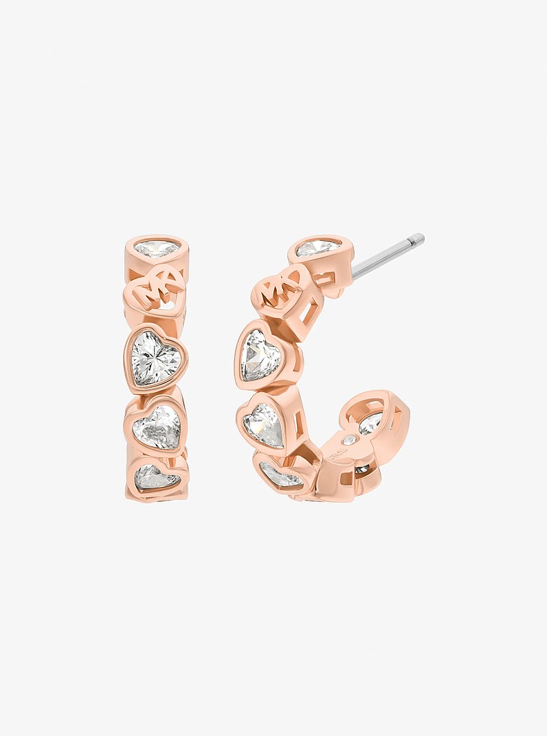Cubic Zirconia Hearts Hoop Earrings in ROSE GOLD | Michael Kors