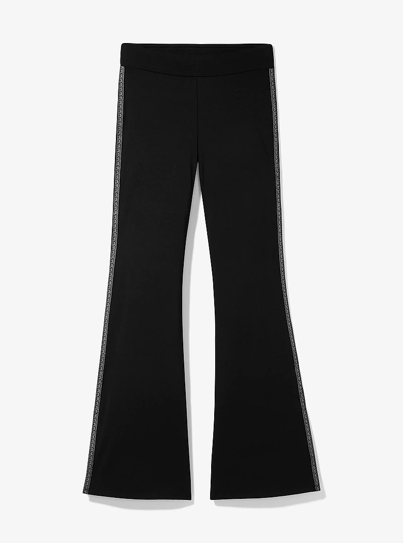 Logo Tape Stretch Nylon Flared Leggings in BLACK | Michael Kors
