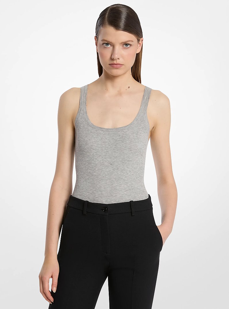 Ribbed Stretch Viscose Tank Top Bodysuit in PEARL GREY | Michael Kors