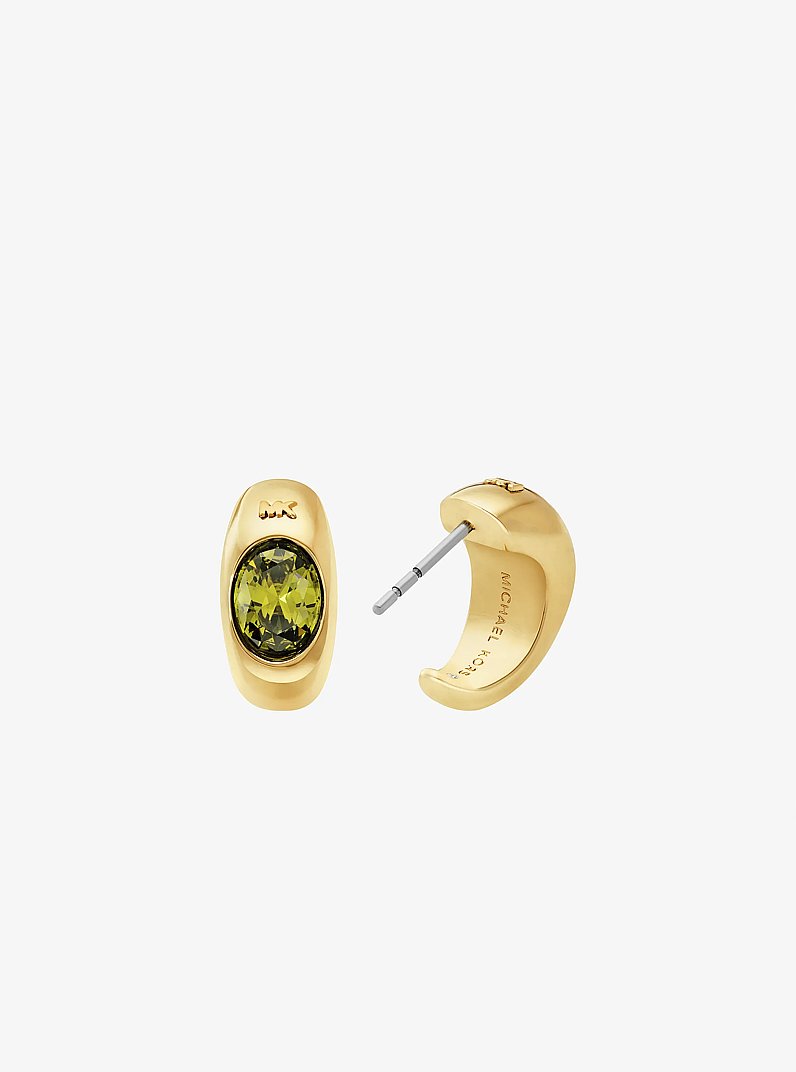 Precious Metal-Plated Cubic Zirconia Huggie Hoop Earrings in GOLD/PERIDOT | Michael Kors