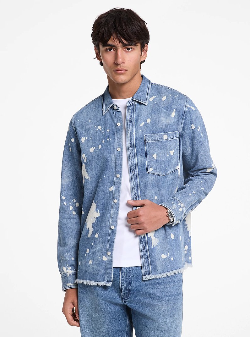 Frayed Splattered Denim Shirt in UNION WASH | Michael Kors