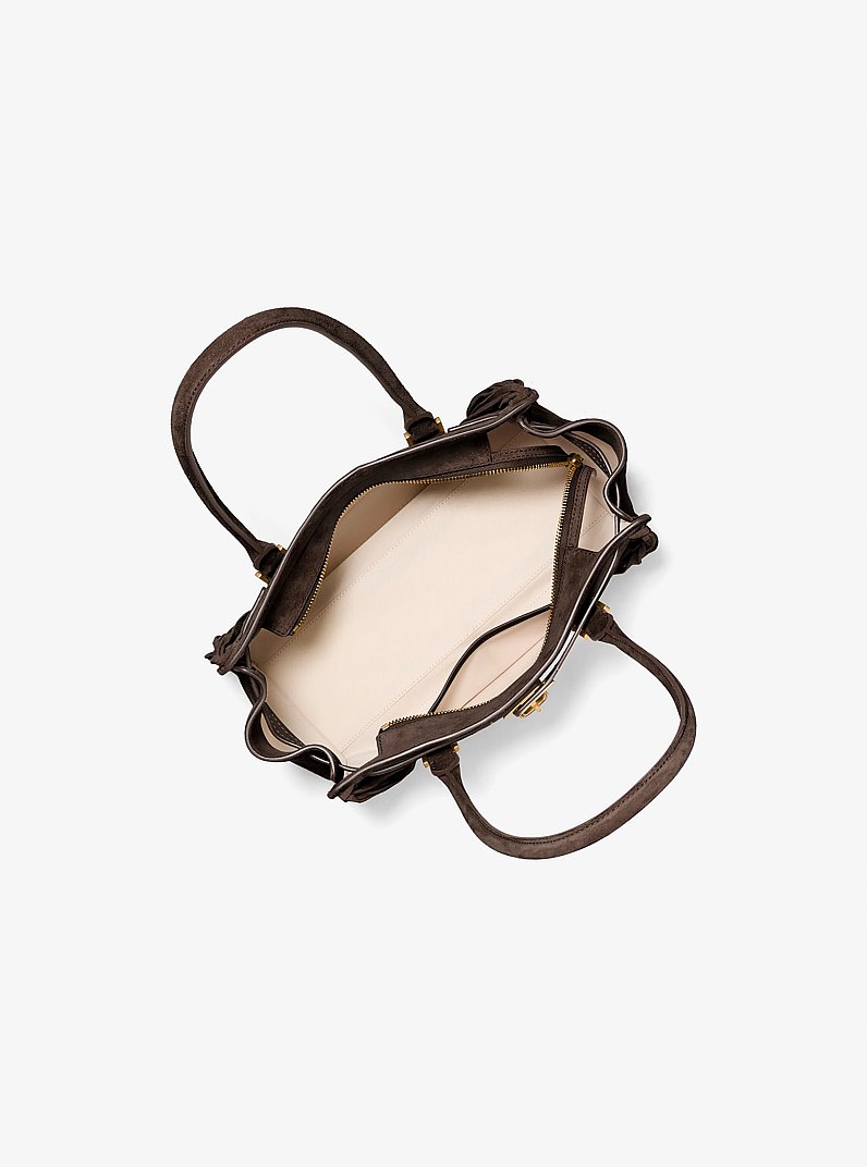 Hamilton Moderne Small Fringed Suede Satchel in CHOCOLATE | Michael Kors