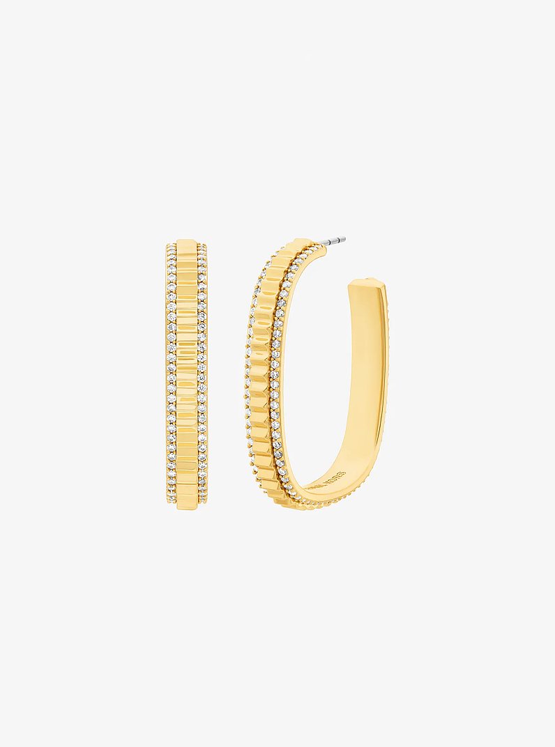 Large Pav&eacute; Gold-Tone Brass Hoop Earrings in GOLD | Michael Kors