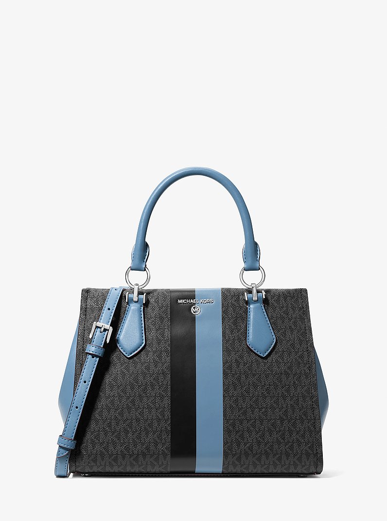 Marilyn Medium Signature Logo Stripe Satchel in STH PACIFIC | Michael Kors