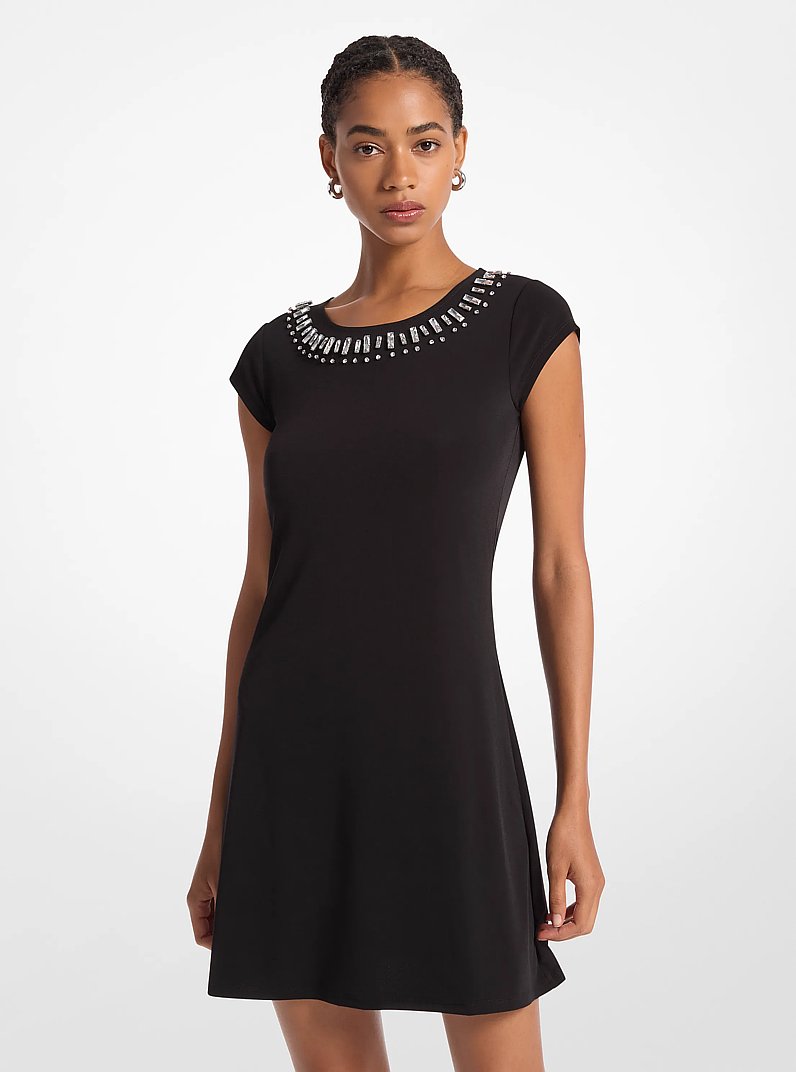 Embellished Cap-Sleeve Dress in BLACK | Michael Kors