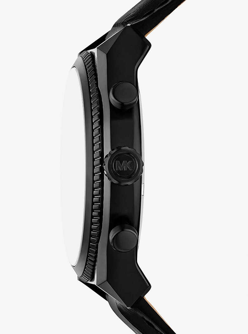 Oversized Panorama Black-Tone and Crocodile Embossed Leather Watch in BLACK | Michael Kors