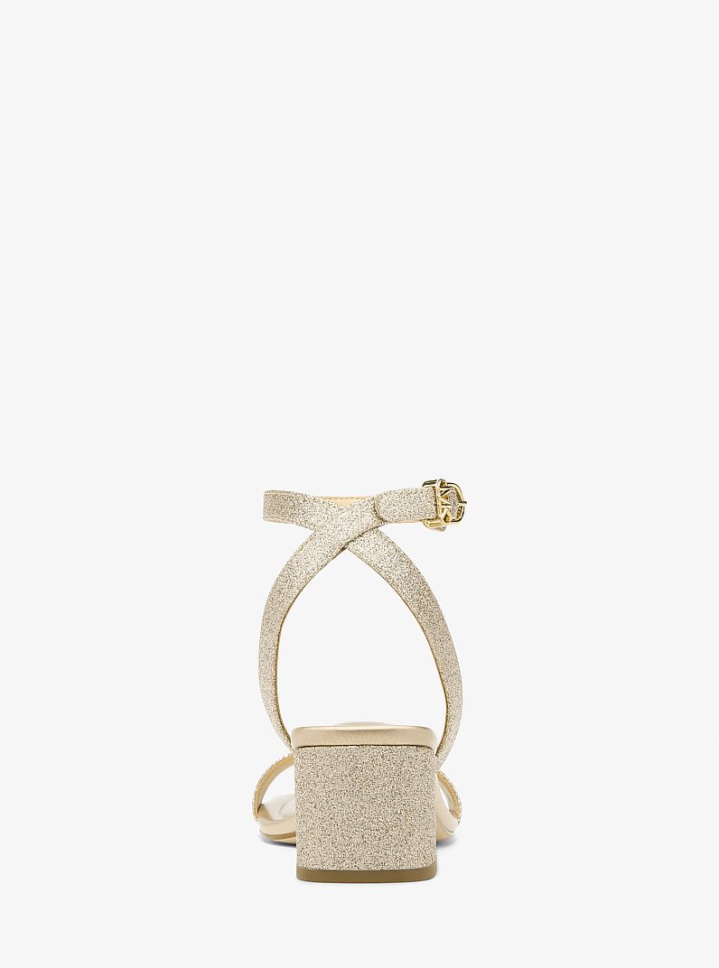 Merriam Glitter-Embellished Leather Sandal in PALE GOLD | Michael Kors