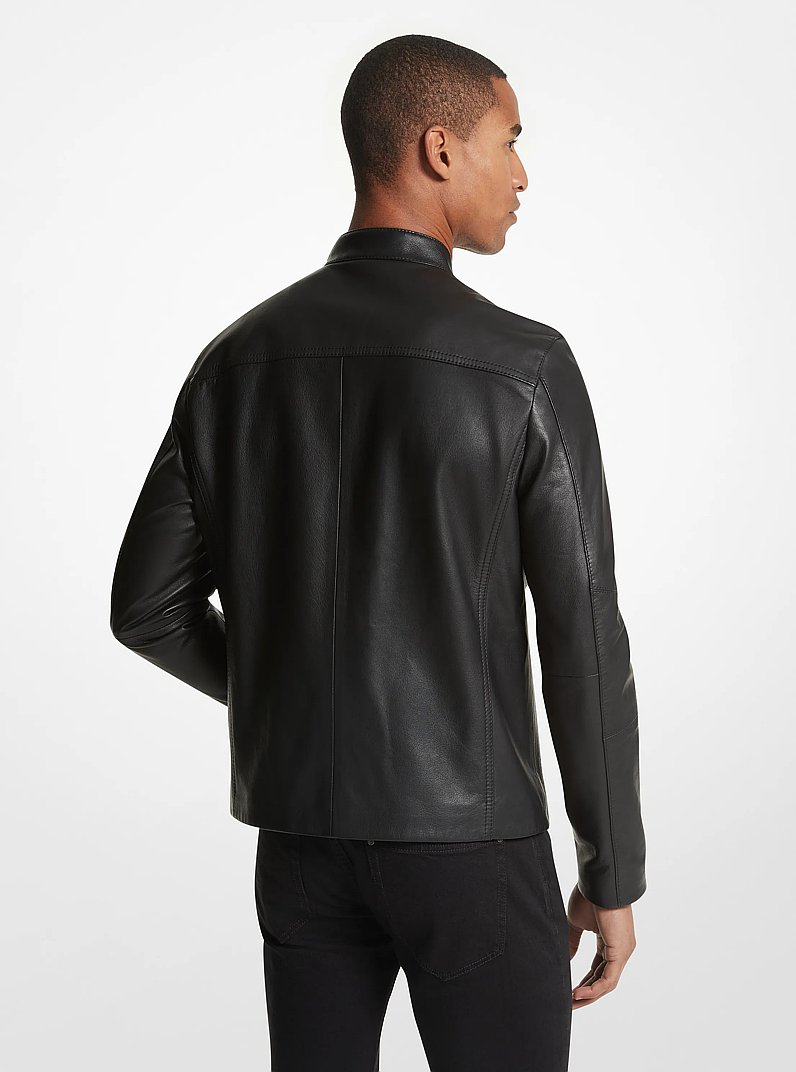 Leather Racer Jacket in BLACK | Michael Kors
