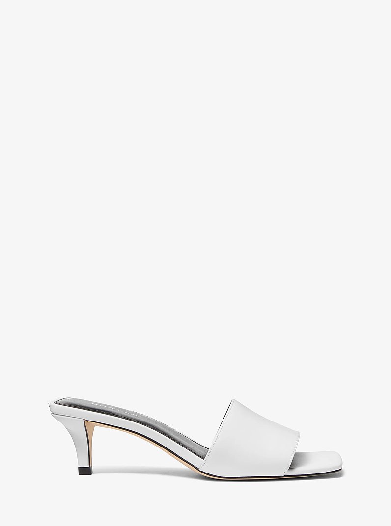 Merriam Leather Kitten Heel Sandal in OPTIC WHITE | Michael Kors