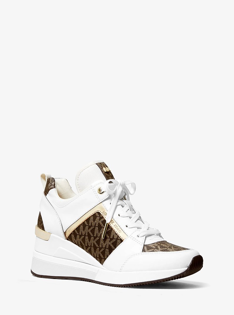 Georgie Metallic Logo and Leather Trainer in OPWHT MULTI | Michael Kors