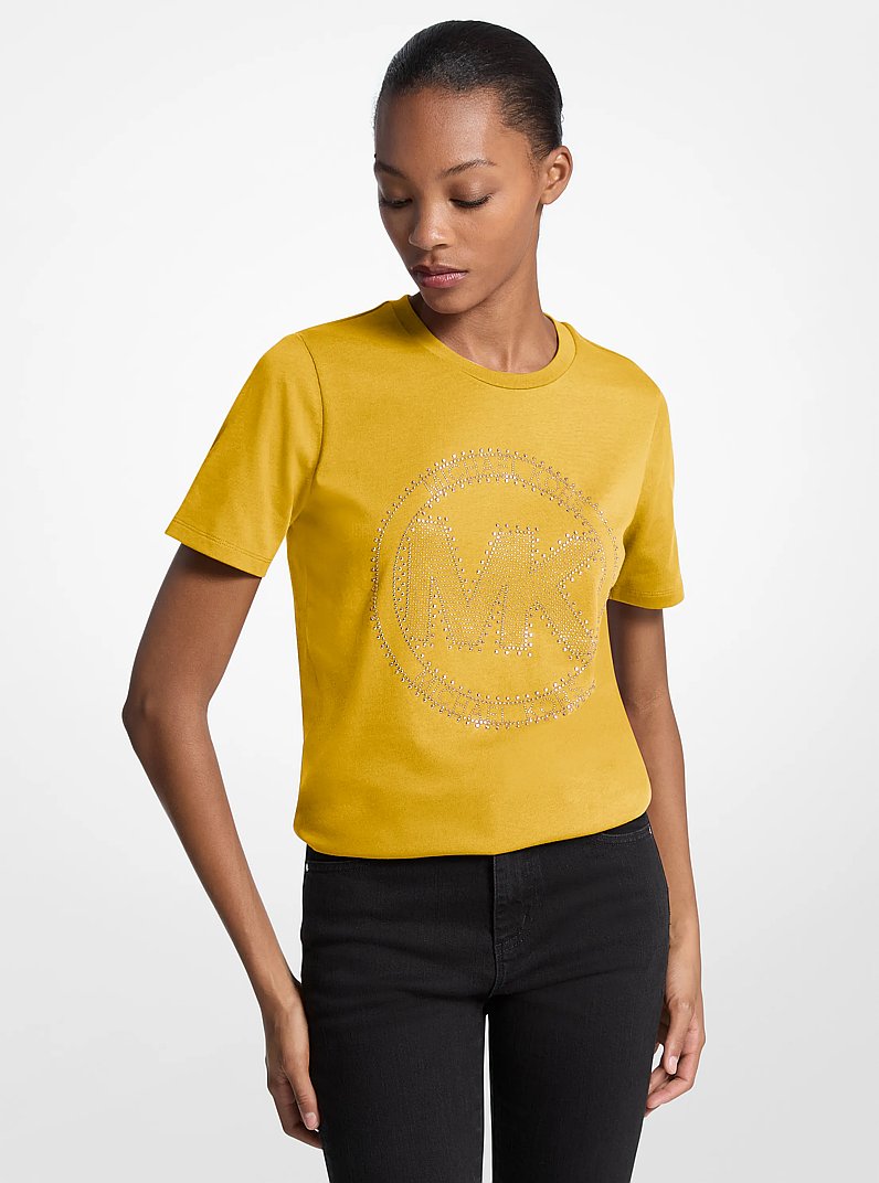 T-shirt en jersey de coton biologique avec logo &agrave; boutons in JAUNE MARGUERITE VIF | Michael Kors