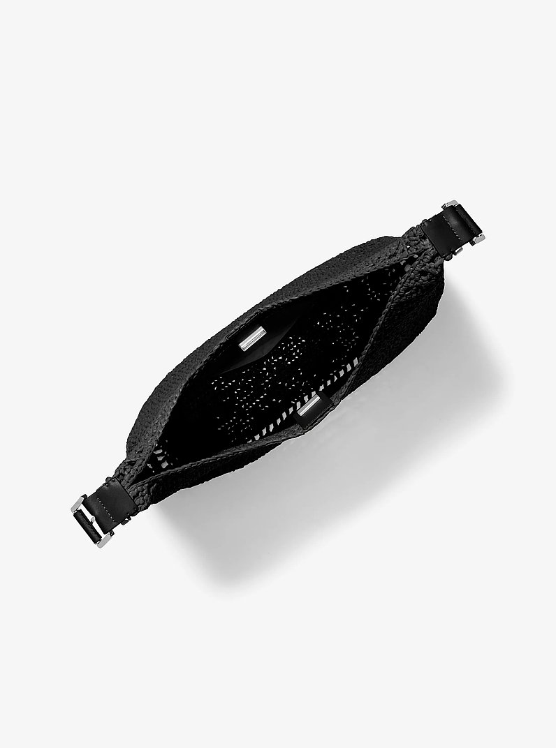 Nolita Large Crocheted Hobo Shoulder Bag in BLACK/BLACK | Michael Kors