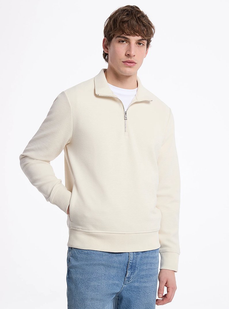 Cotton Blend Half-Zip Sweater in SOFT ECRU | Michael Kors