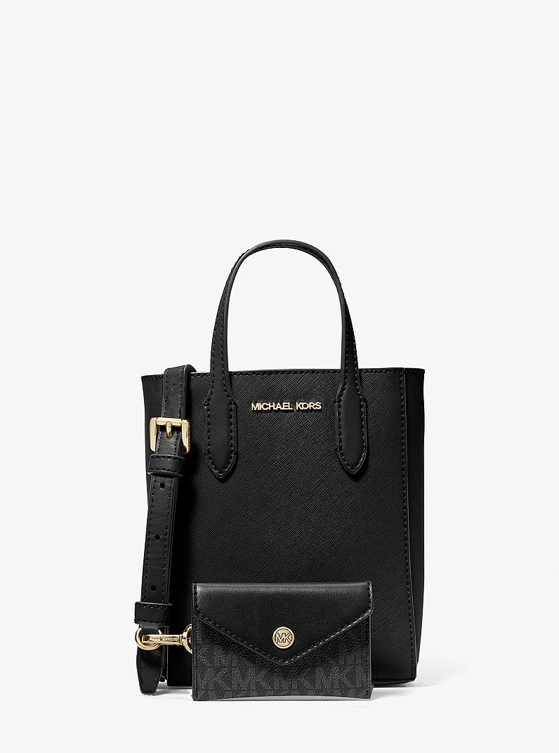Vincent Extra-Small Saffiano Leather Crossbody Bag With Logo Card Case in BLACK | Michael Kors